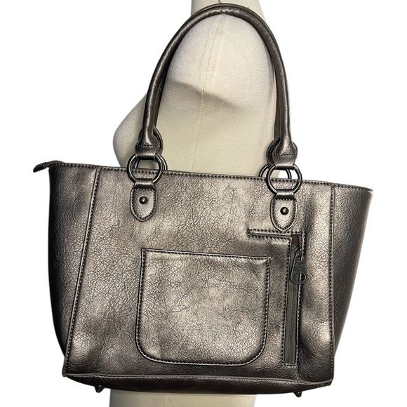 SHYANNE Metallic Silver Leather Purse Tooled Concealed Carry Handbag - Picture 2 of 8